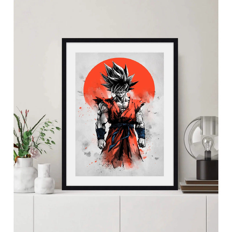 Cuadro Goku Dragon Ball Sol Japón Anime Arte Decoracion Marco Negro