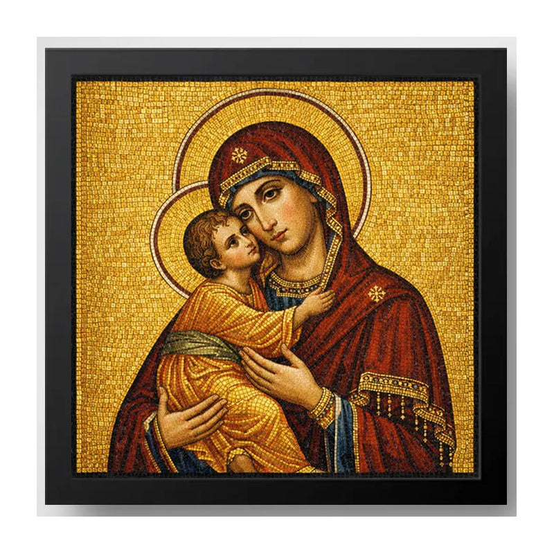 Cuadro La Virgen De Vladimir Maria Jesús Arte Bizantino Marco Negro