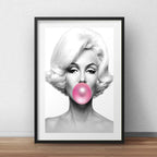 Set 2 Cuadros Monroe Hepburn Blanco Y Negro Chicle Paspartu