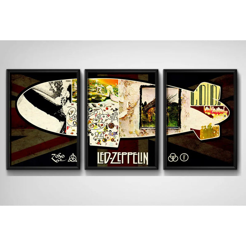 Set 3 Cuadros Led Zeppelin Rock Music Album Retro Decoración