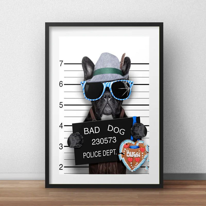 Cuadro Bad Dog Perro Bulldog Mascota Decoracion Con Paspartú Marco Negro