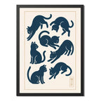 Cuadro Gato Arte Japonés Gatos Jugando Neko Cat Decoracion Marco Negro