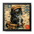 Cuadro Gato Negro Bañándose Bano Arte Japones Coleccion Marco Negro