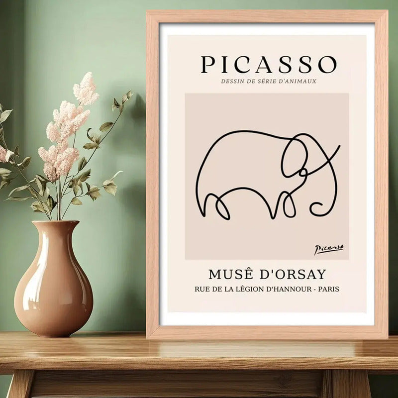 Cuadro Picasso Elefante Abstracto Obra Pintor Marco Oak Marco Marrón Claro