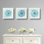 Set 3 Cuadros Mandalas Azul Arte Boho Zen Decoracion