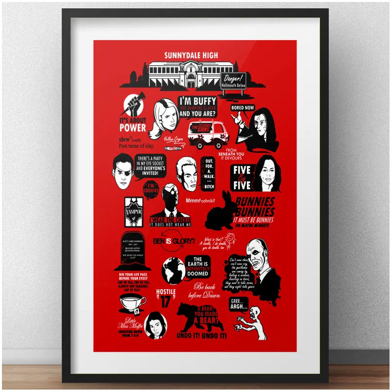 Cuadro Buffy La Cazavampiros Minimalista Serie Con Paspartú Marco Negro