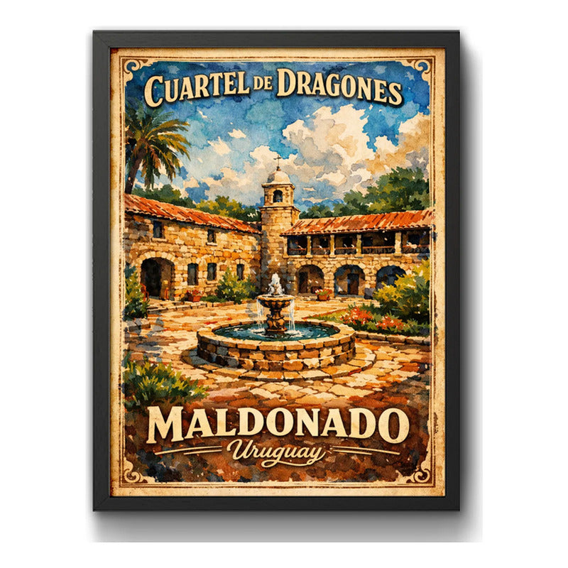 Cuadro Maldonado Ciudad Cuartel De Dragones Retro Uruguay Marco Negro