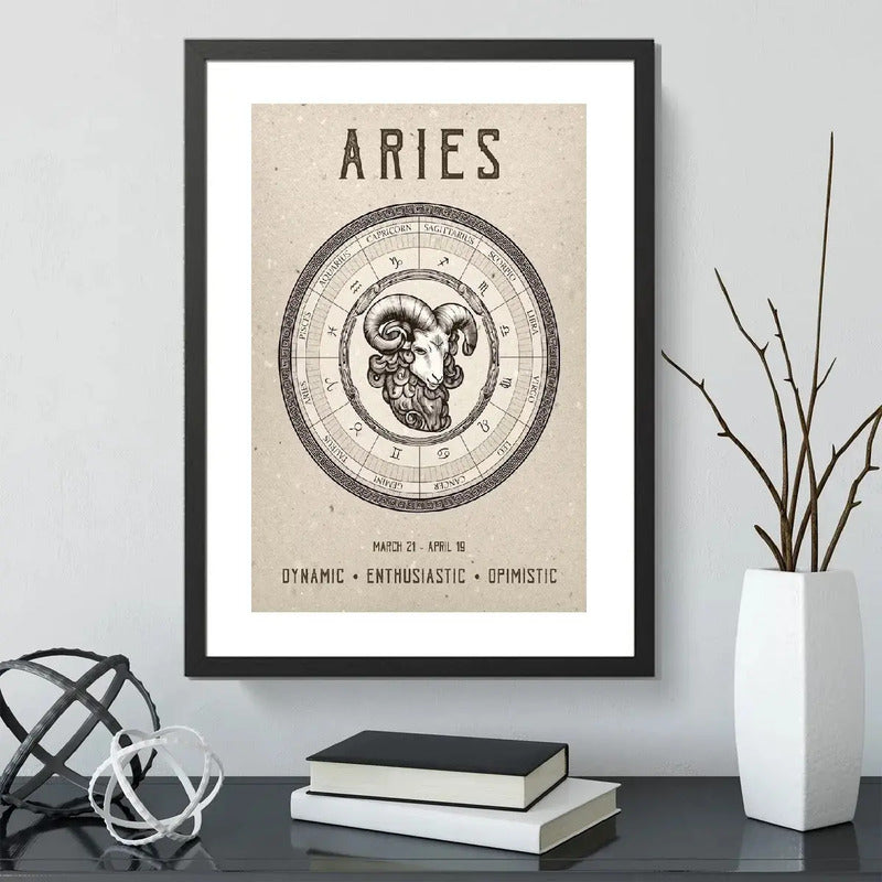 Cuadro Aries Signo Astrologia Horoscopo Zodiaco Decoracion Marco Negro