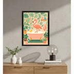 Cuadro Flamenco Bano Banera Boho Plantas Rosa Decoracion Marco Negro