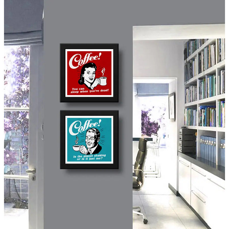 Set 2 Cuadros Café Retro Pop Art Frases Cocina Decoracion