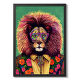 Cuadro Animales Traje Pop Art Perro Jirafa León Decoracion León Marco Negro
