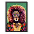 Cuadro Animales Traje Pop Art Perro Jirafa León Decoracion León Marco Negro