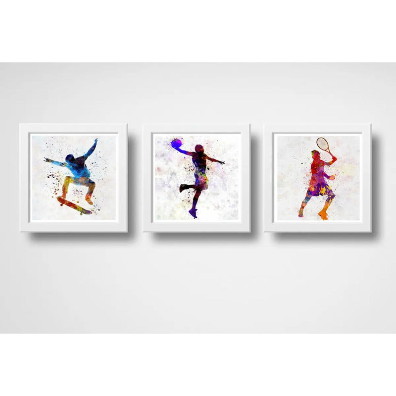 Set 3 Cuadros Skate Basket Tenis Pop Art Club Gym Deportes