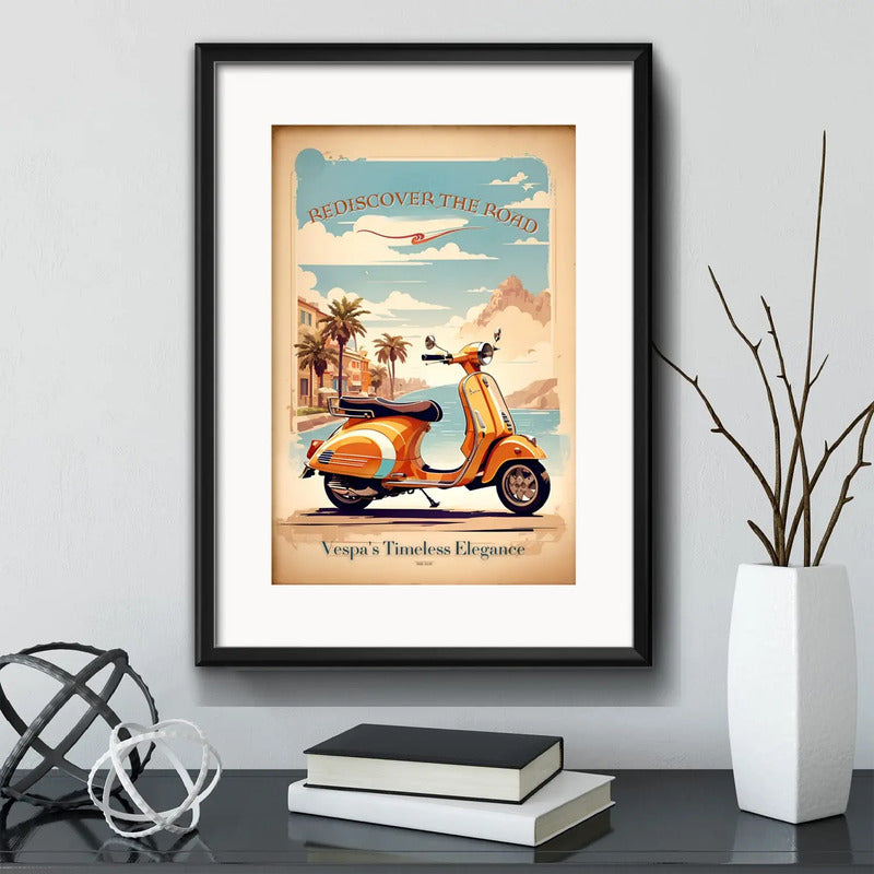 Cuadro Vespa Lambretta Antiguos Decoracion Con Paspartú Vespa Moto 1 Con Marco Negro