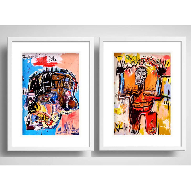 Set 2 Cuadros Basquiat Arte Urbano Decoración Con Paspartu