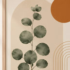 Set 2 Cuadros Living Abstracto Boho Eucalipto Beige Neutro Marco Marrón Claro