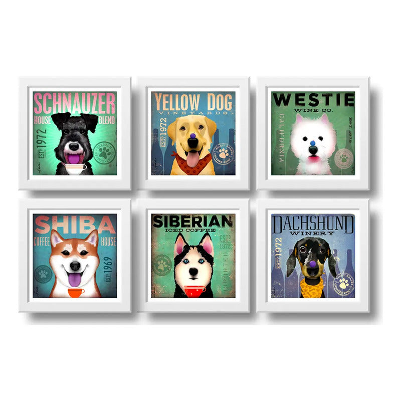 Set 6 Cuadros Perro Cafe Pop Art Razas Mascota Decoracion