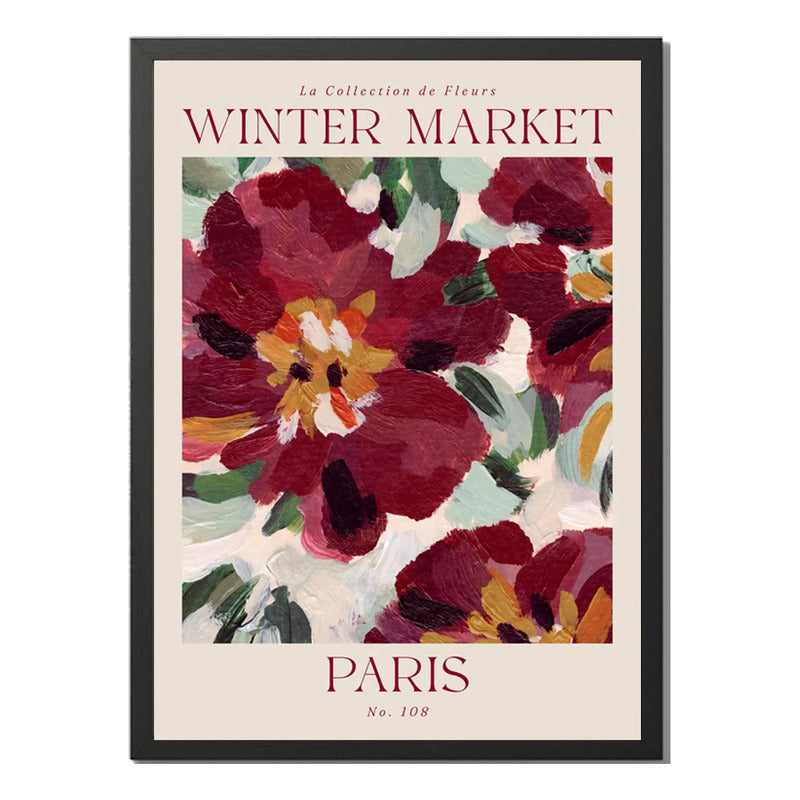 Cuadro Dormitorio Living Winter Market Paris Flores Arte Marco Negro