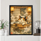 Cuadro Gato Zen Banera Spa Japón Bano Arte Decoracion Marco Negro