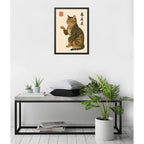Cuadro Gato Arte Japonés Tattoo Olas Atigrado Decoracion Marco Negro