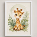 Cuadro Jirafa Decoracion Dormitorio Infantil Tonos Suaves Marco Blanco