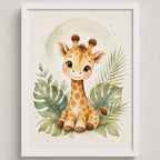 Cuadro Jirafa Decoracion Dormitorio Infantil Tonos Suaves Marco Blanco