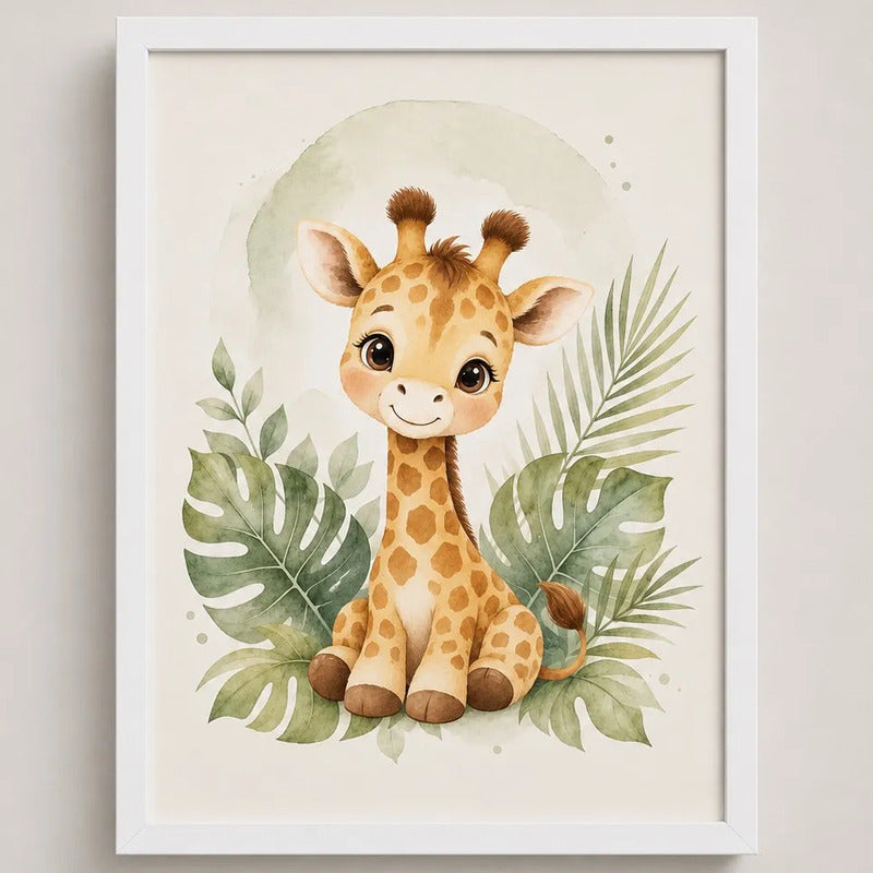 Cuadro Jirafa Decoracion Dormitorio Infantil Tonos Suaves Marco Blanco
