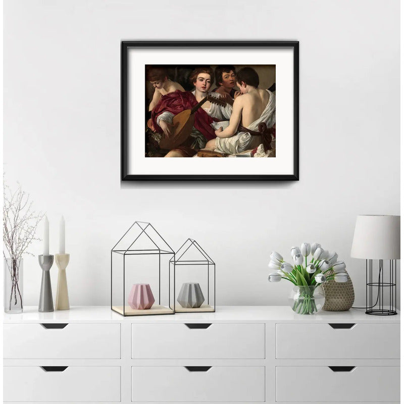 Cuadro Caravaggio Estilo Arte Barroco 53x43cm Con Paspartú Los Musicos Con Marco Negro