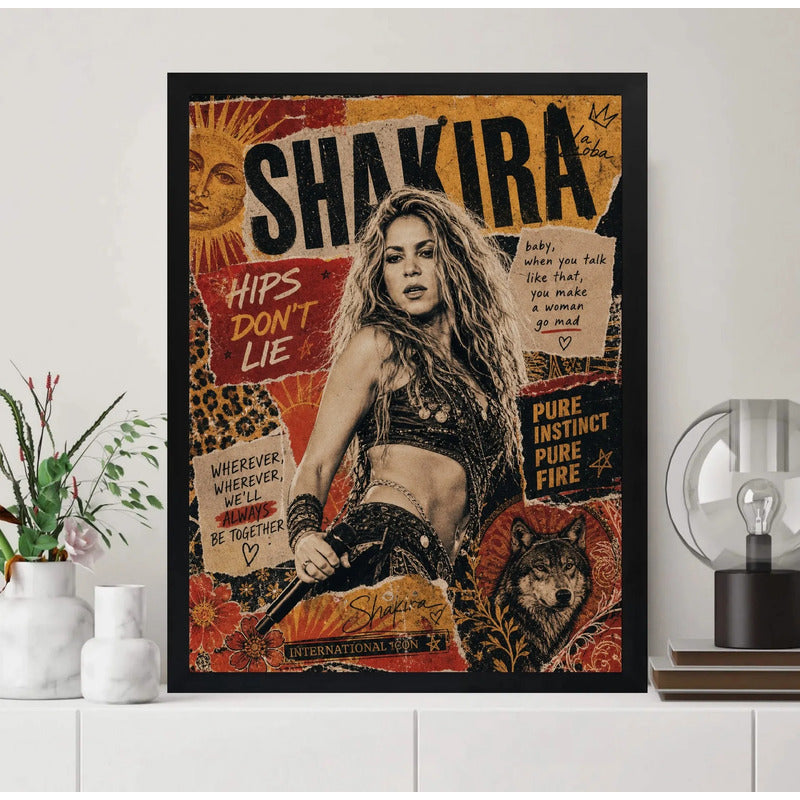 Cuadro Shakira Ritmo Vibrante Musica Pop Loba Arte Vintage Marco Negro