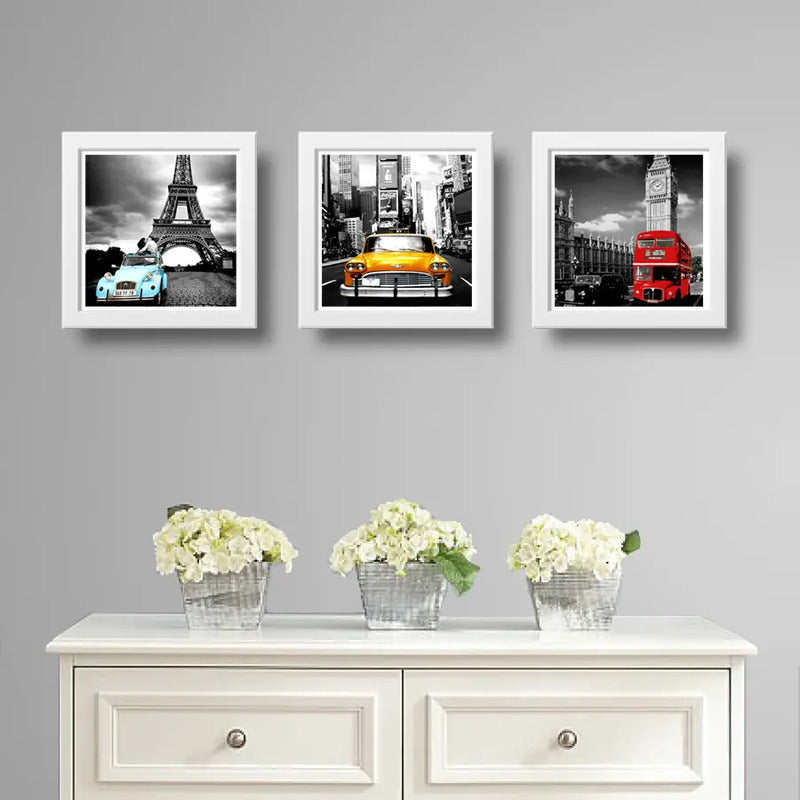 Set 3 Cuadros Nueva York Paris Londres Retrô Arte Decoracion