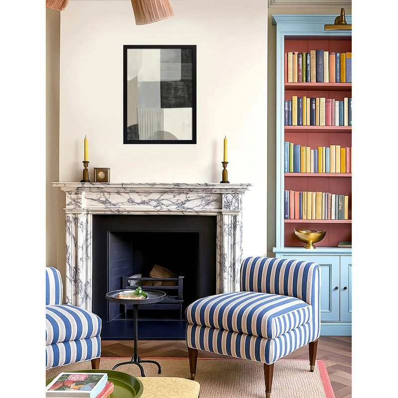 Cuadro Dormitorio Living Boho Arte Abstracto Calma Urbana Marco Negro