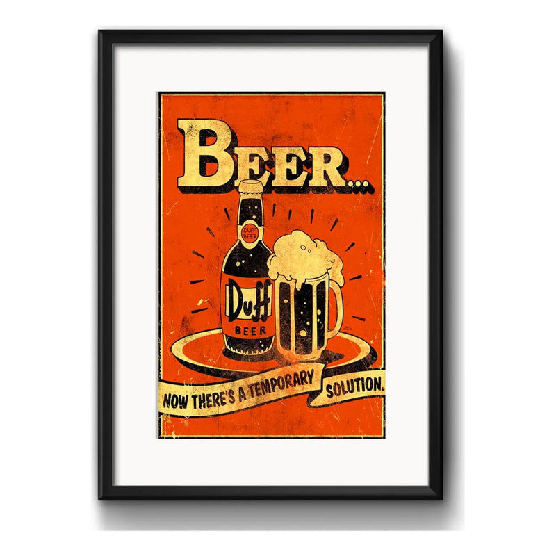 Cuadro Duff Cerveza Beer Frase Bar Decoracion Con Paspartú Marco Negro