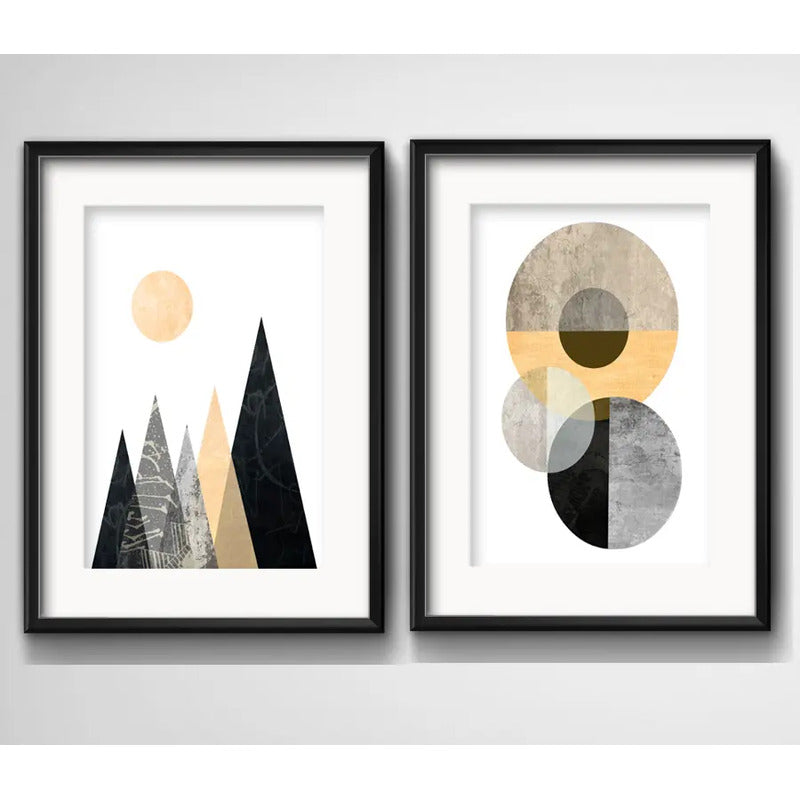 Set 2 Cuadros Geometrico Abstracto Escandinavo Arte Paspartu