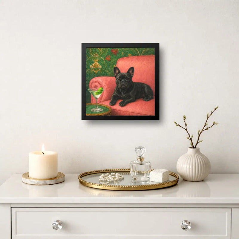 Cuadro Bulldog Frances Sofá Arte Decoracion Living Cocina Marco Negro