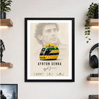 Cuadro Senna Arte Minimalista Formula 1 Auto Casco Amarillo Marco Negro