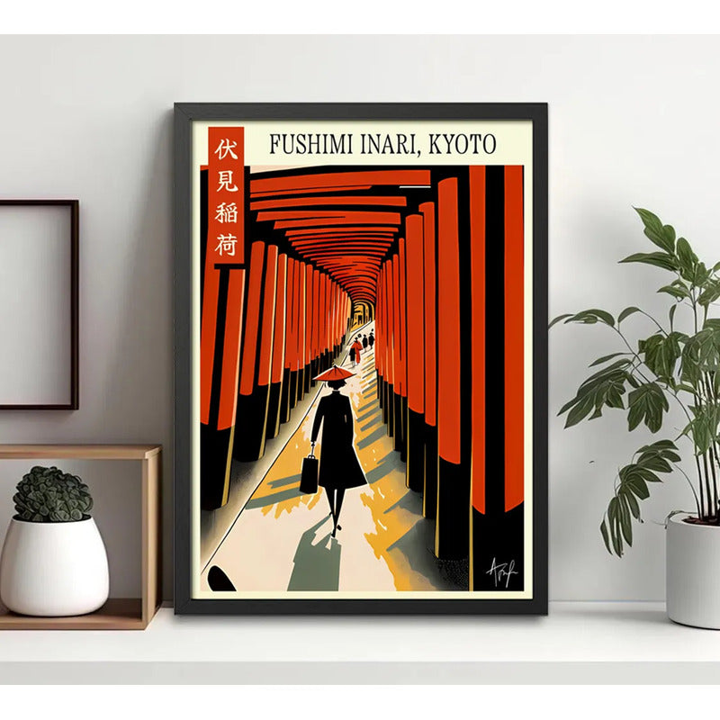 Cuadro Living Dormitorio Santuario Kioto Japon Arte Japonés Marco Negro