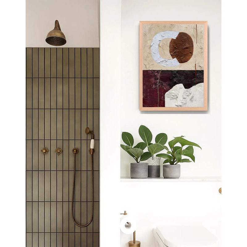 Cuadro Dormitorio Living Boho Abstracto B1 Tono Terroso Oak Marco Marrón Claro