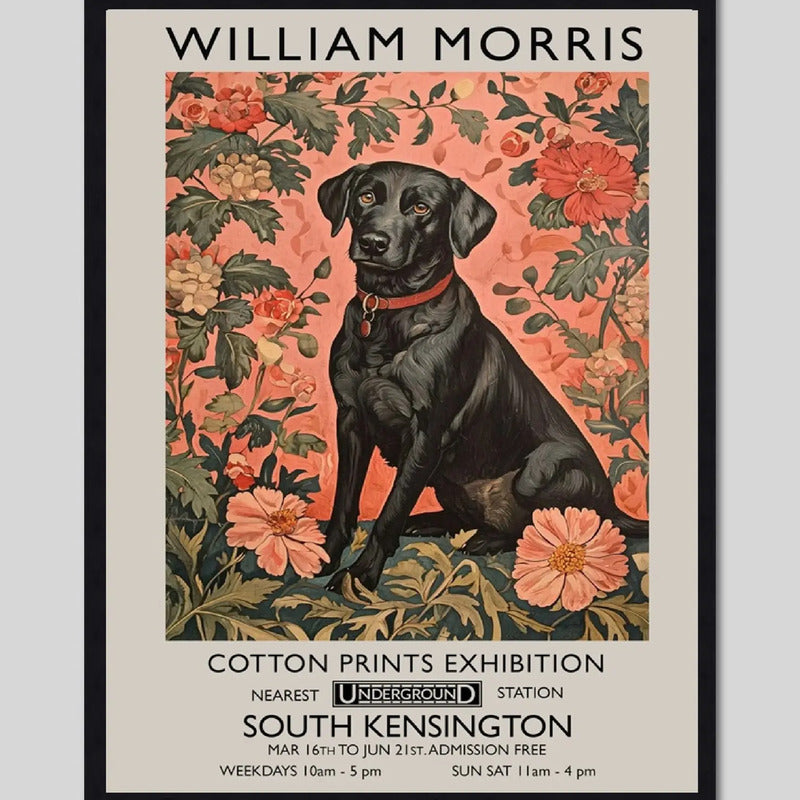 Cuadro Perro Flores William Morris Art & Craft 2 Exposición Marco Negro