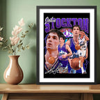 Cuadro John Stockton Utah Jazz Signature Basket Baloncesto Marco Negro