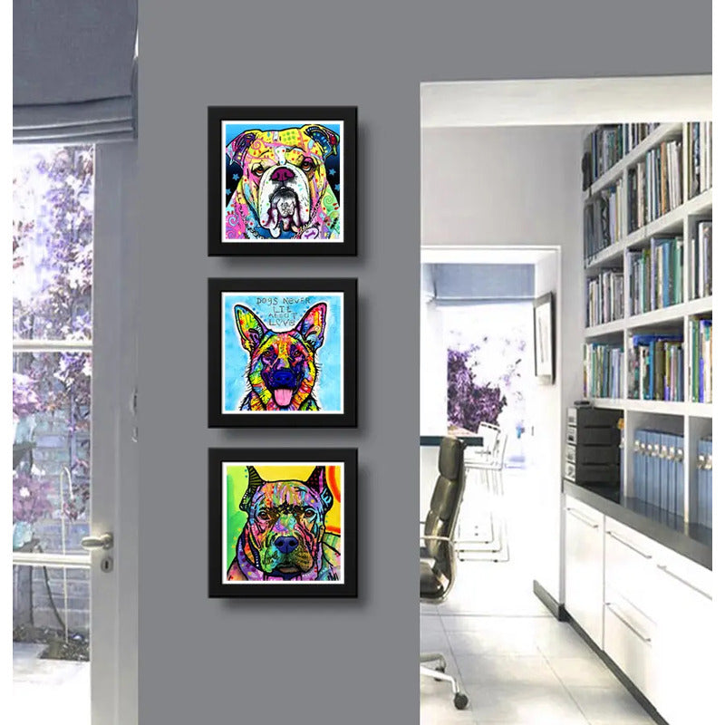 Set 3 Cuadros Perro Pop Art Colorido Mascota Pet Decoracion