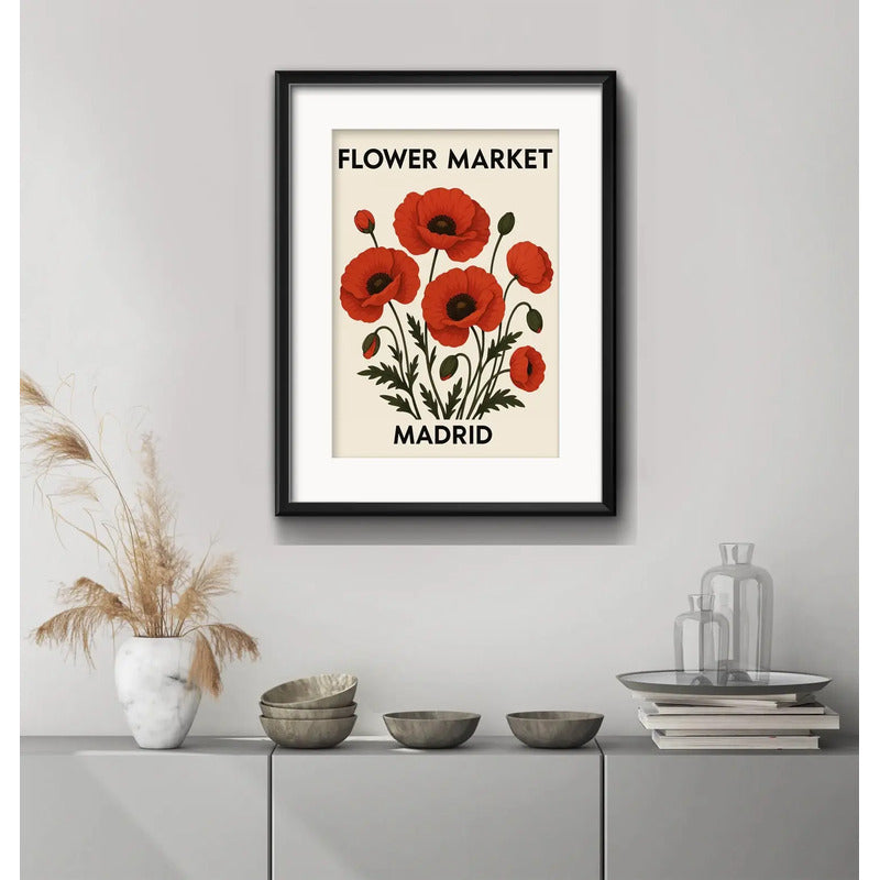 Cuadro Flower Market Madri Flores 53x43cm Con Paspartú Marco Negro