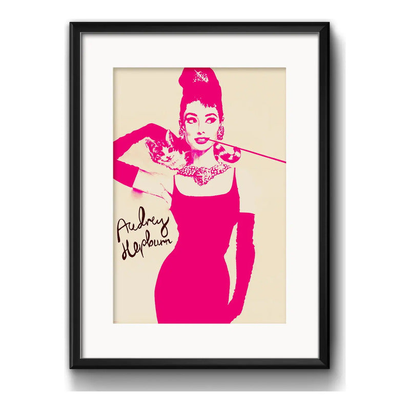Cuadro Audrey Hepburn Pop Art Gato Fashion Brs2 Con Paspartu Marco Negro