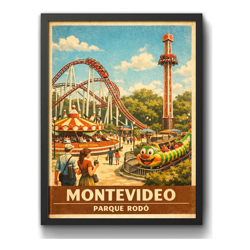 Cuadro Montevideo Parque Rodo Gusanito Manzana Retro Uruguay Marco Negro