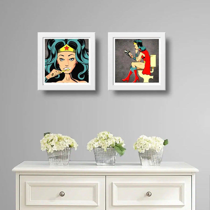 Set 2 Cuadros Mujer Maravilla Baño Superhéroe Comics Decor