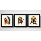 Set 3 Cuadros Indio Jefe Pop Art Vincha Tribal Decoracion