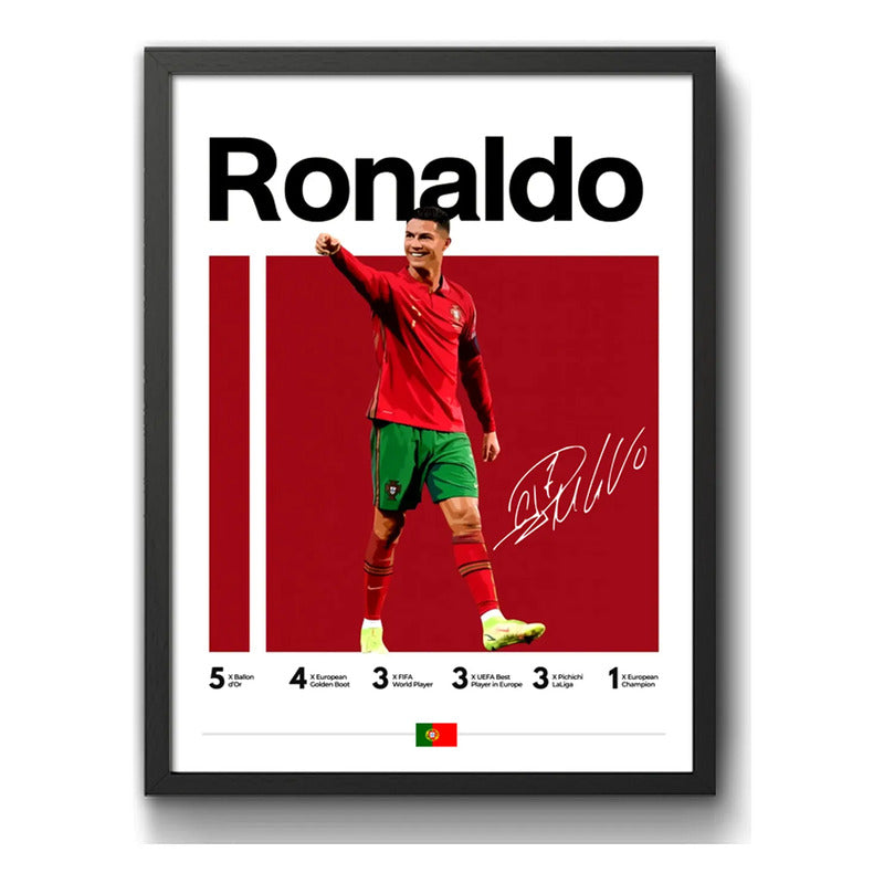 Cuadro Ronaldo Jugador Fútbol Logros Signature Club Deportes Marco Negro