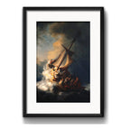 Cuadro Rembrandt Estilo Arte Barroco 53x43cm Con Paspartú La Tormenta En El Mar De Galilea Con Marco Negro