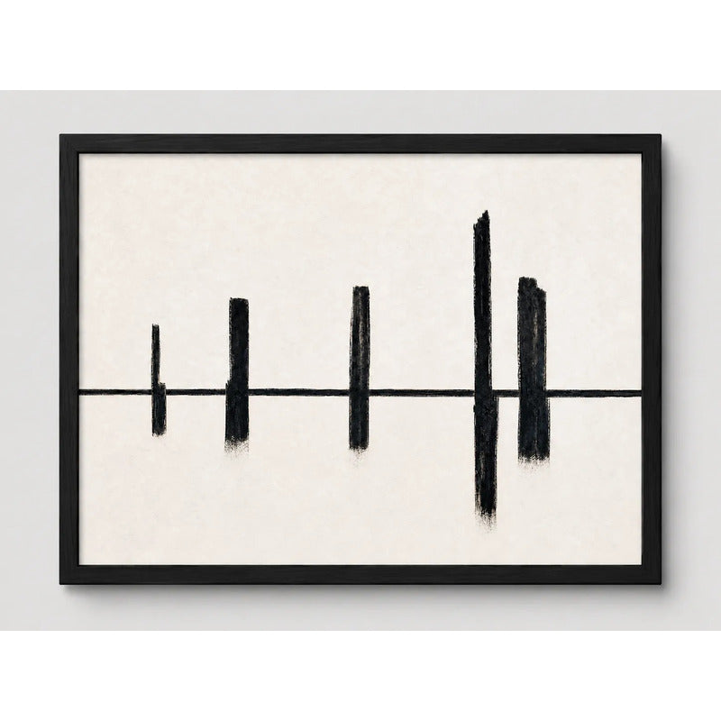 Cuadro Living Dormitorio Abstracto Minimalista Trazos Negros Marco Negro