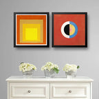 Set 2 Cuadros Josef Albers Hilma Af Klint Tonos Rojo 33x33cm Marco Negro