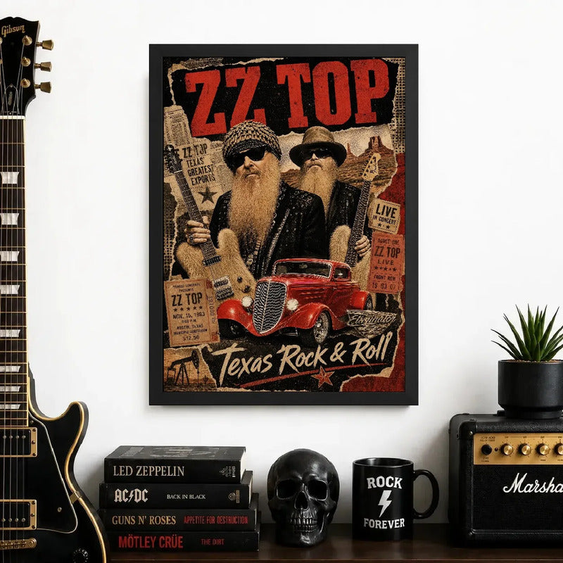 Cuadro Zz Top Texas Rock & Roll Blues Arte Musica Decoracion Marco Negro